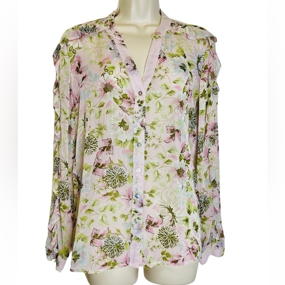 Kut from the Kloth Floral Ruffle Long Sleeve Button Down Blouse Size S - Picture 1 of 7